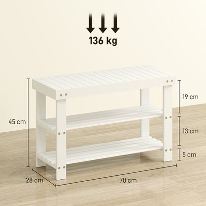 Bamboo Shoe Bench Shoe Rack with Seat Shoe Organizer 3-Tier Shoe Storage for 6 Pairs Shoes for Entryway Living Room Bedroom 70x28x45 cm White