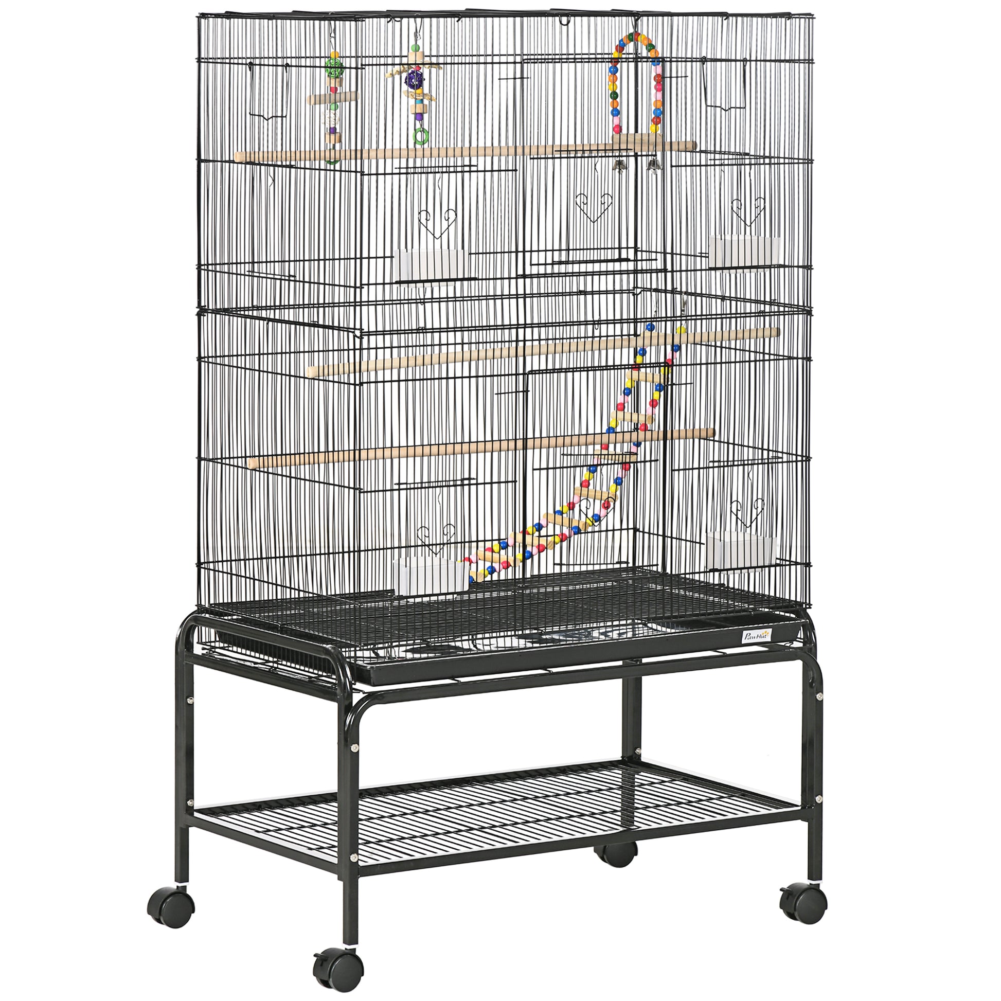 Bird Cage with Wheels Large Bird Cage with Stand Birdcage with Removable Tray Doors Feeders Perches Toys and Bottom Shelf for Canaries Parakeets 31.1x19.3x52.4 inches Black