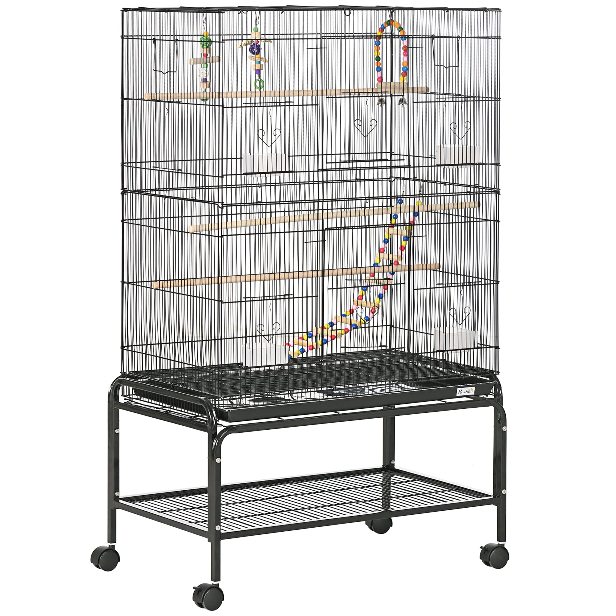 Bird Cage with Wheels Large Bird Cage with Stand Birdcage with Removable Tray Doors Feeders Perches Toys and Bottom Shelf for Canaries Parakeets 31.1x19.3x52.4 inches Black