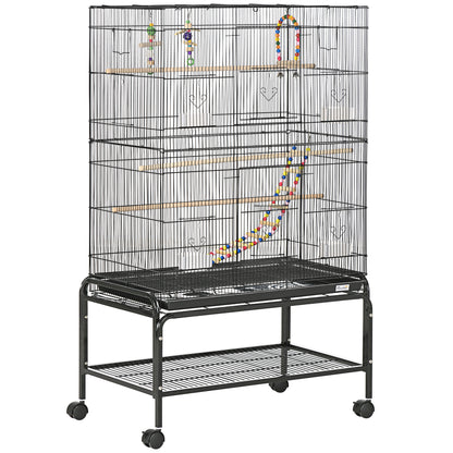 Bird Cage with Wheels Large Bird Cage with Stand Birdcage with Removable Tray Doors Feeders Perches Toys and Bottom Shelf for Canaries Parakeets 31.1x19.3x52.4 inches Black