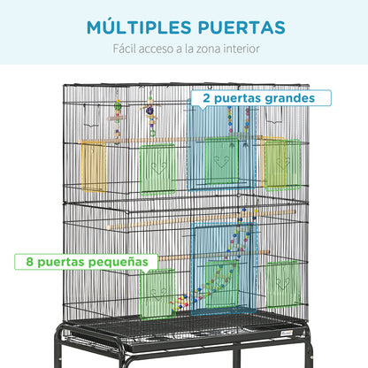 Bird Cage with Wheels Large Bird Cage with Stand Birdcage with Removable Tray Doors Feeders Perches Toys and Bottom Shelf for Canaries Parakeets 31.1x19.3x52.4 inches Black