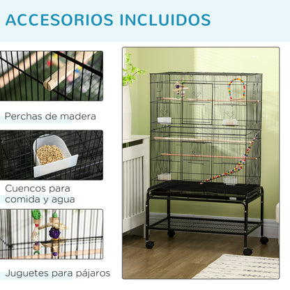 Bird Cage with Wheels Large Bird Cage with Stand Birdcage with Removable Tray Doors Feeders Perches Toys and Bottom Shelf for Canaries Parakeets 31.1x19.3x52.4 inches Black