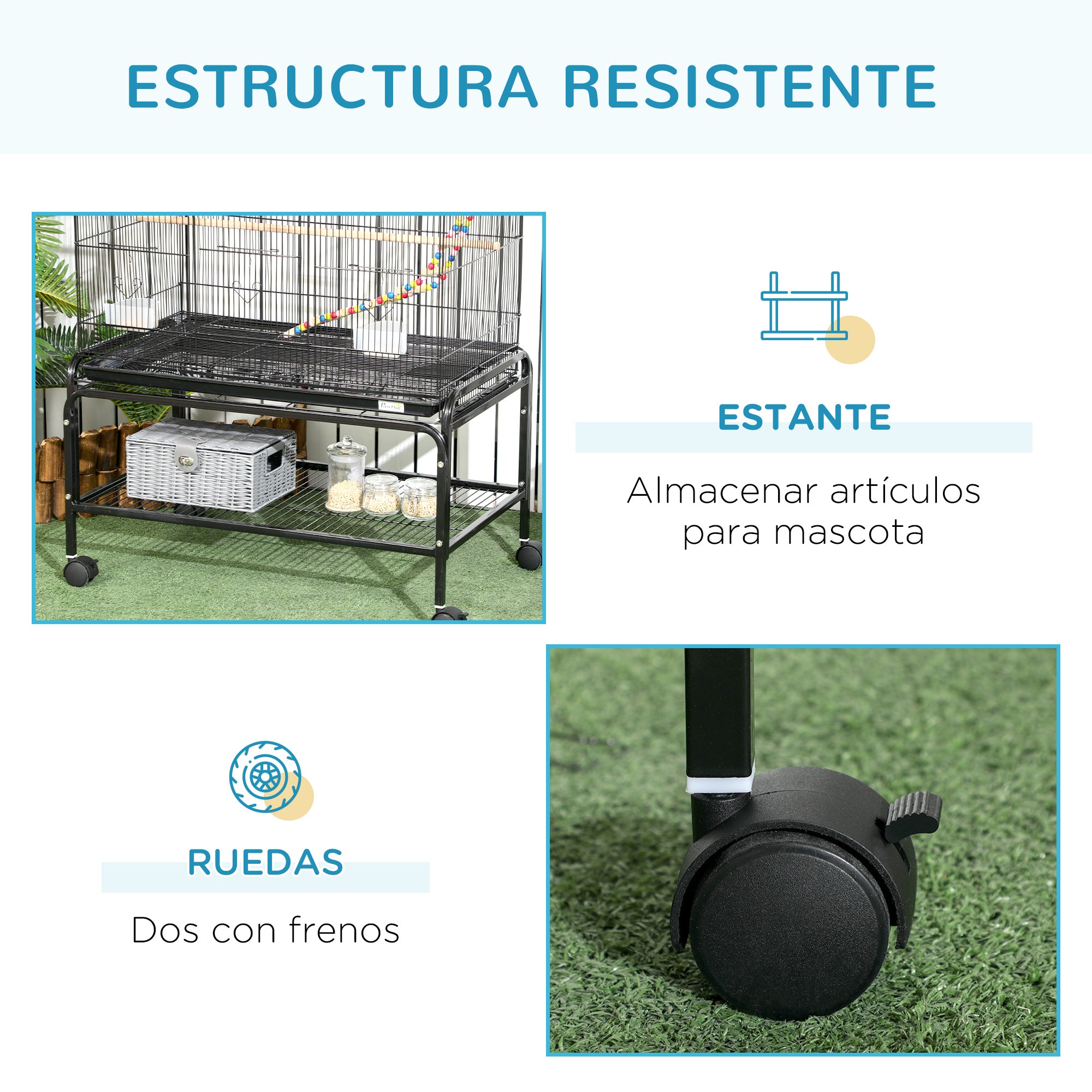 Bird Cage with Wheels Large Bird Cage with Stand Birdcage with Removable Tray Doors Feeders Perches Toys and Bottom Shelf for Canaries Parakeets 31.1x19.3x52.4 inches Black