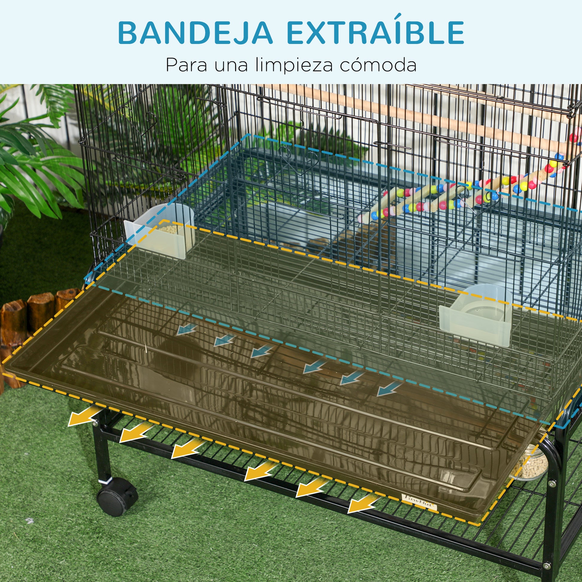 Bird Cage with Wheels Large Bird Cage with Stand Birdcage with Removable Tray Doors Feeders Perches Toys and Bottom Shelf for Canaries Parakeets 31.1x19.3x52.4 inches Black