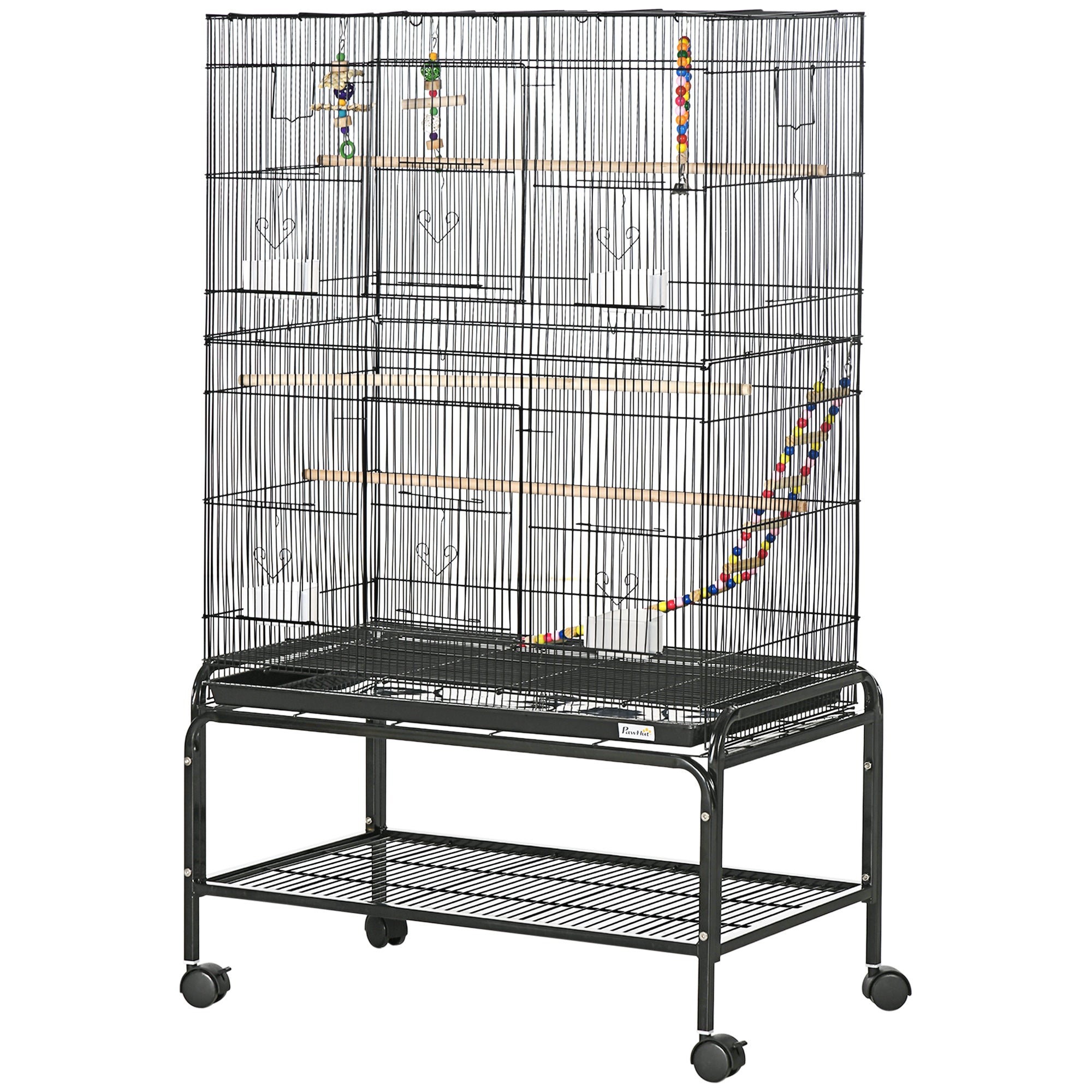 Bird Cage with Wheels Large Bird Cage with Stand Birdcage with Removable Tray Doors Feeders Perches Toys and Bottom Shelf for Canaries Parakeets 31.1x19.3x52.4 inches Black