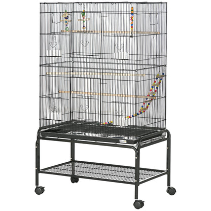 Bird Cage with Wheels Large Bird Cage with Stand Birdcage with Removable Tray Doors Feeders Perches Toys and Bottom Shelf for Canaries Parakeets 31.1x19.3x52.4 inches Black