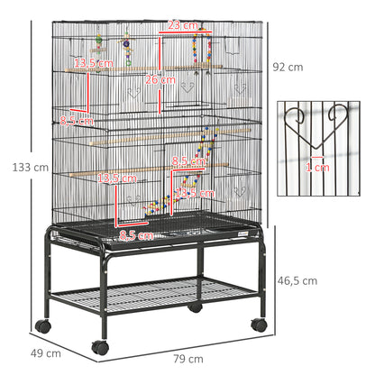 Bird Cage with Wheels Large Bird Cage with Stand Birdcage with Removable Tray Doors Feeders Perches Toys and Bottom Shelf for Canaries Parakeets 31.1x19.3x52.4 inches Black