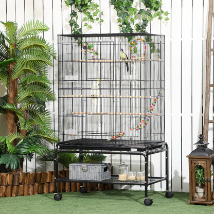 Bird Cage with Wheels Large Bird Cage with Stand Birdcage with Removable Tray Doors Feeders Perches Toys and Bottom Shelf for Canaries Parakeets 31.1x19.3x52.4 inches Black