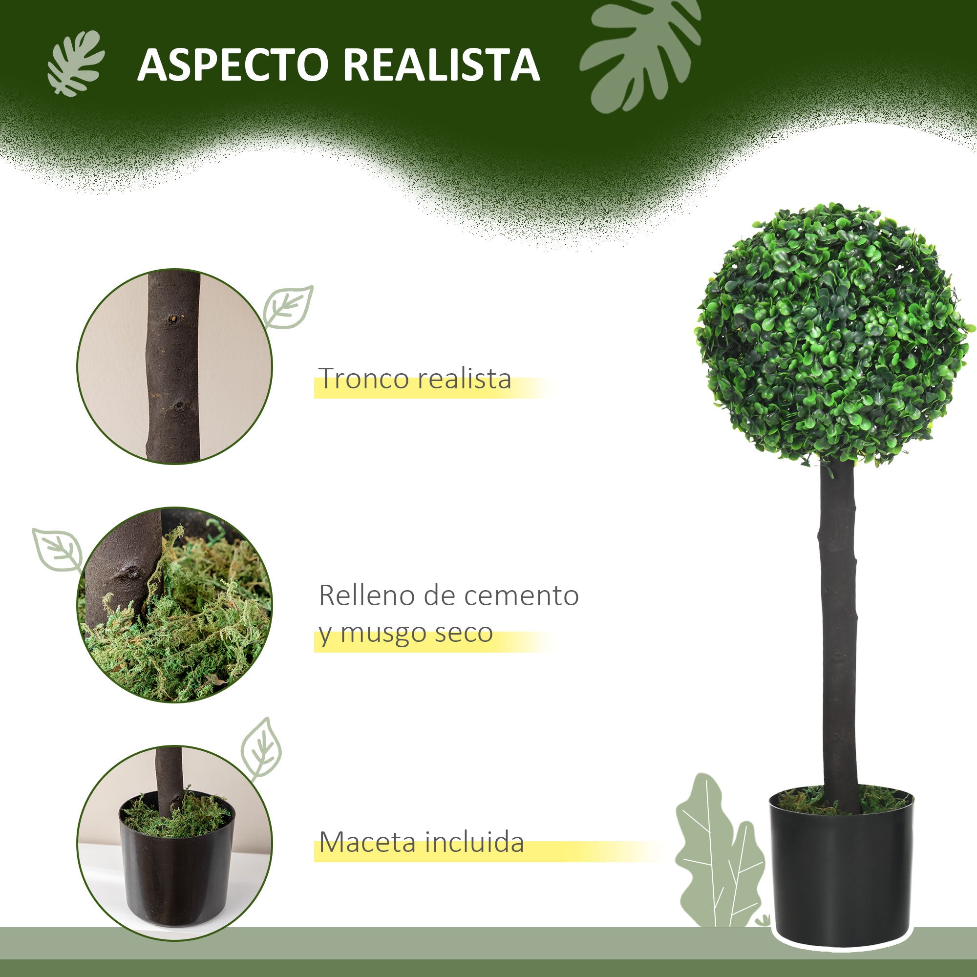 Set of 2 Decorative Artificial Plants 60 cm Boxwood Ball Trees in Pots Fake Plants for Indoor and Outdoor Home Decoration Ø20x60 cm Green