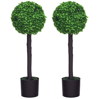 Set of 2 Decorative Artificial Plants 60 cm Boxwood Ball Trees in Pots Fake Plants for Indoor and Outdoor Home Decoration Ø20x60 cm Green