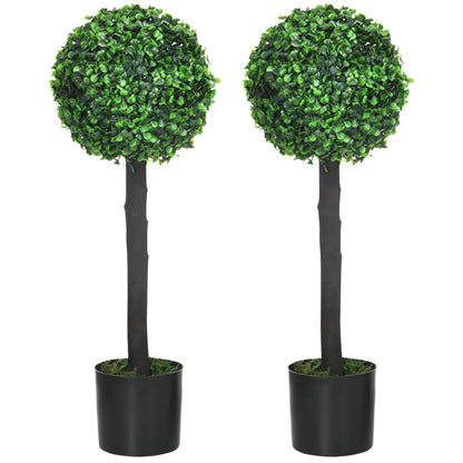 Set of 2 Decorative Artificial Plants 60 cm Boxwood Ball Trees in Pots Fake Plants for Indoor and Outdoor Home Decoration Ø20x60 cm Green