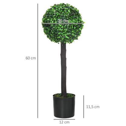 Set of 2 Decorative Artificial Plants 60 cm Boxwood Ball Trees in Pots Fake Plants for Indoor and Outdoor Home Decoration Ø20x60 cm Green