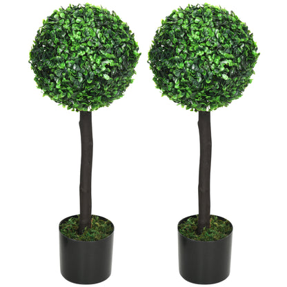 Set of 2 Decorative Artificial Plants 60 cm Boxwood Ball Trees in Pots Fake Plants for Indoor and Outdoor Home Decoration Ø20x60 cm Green