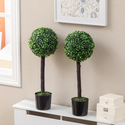 Set of 2 Decorative Artificial Plants 60 cm Boxwood Ball Trees in Pots Fake Plants for Indoor and Outdoor Home Decoration Ø20x60 cm Green