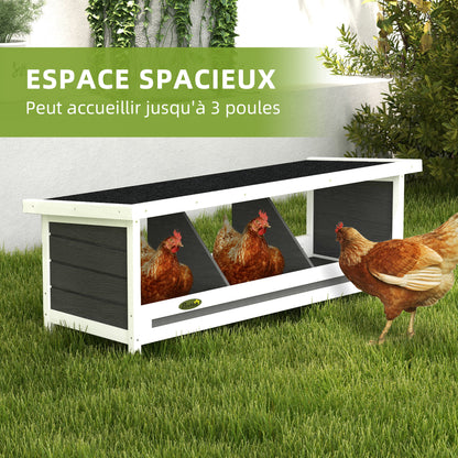 Chicken Laying Nest 3 Stalls with Asphalt Roof, Wood Construction, for Indoor and Outdoor Use, 95 x 37 x 34 cm, Gray Black
