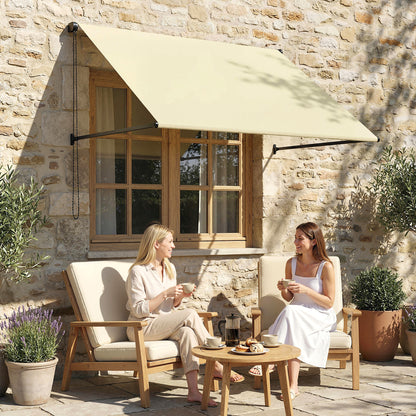 Manual Retractable Patio Awning, Adjustable Tilt, 150 x 116 cm (59 x 46 in), UV30+ Cream