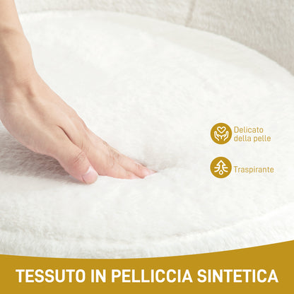 Bedroom Armchair in Faux Fur, Upholstered Living Room Armchair with Golden Metal Legs and Non-Slip Feet for Living Room, Dining Room, 75x66x79 cm, White