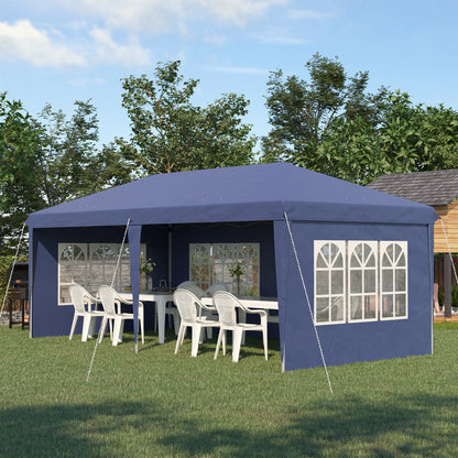 Folding Canopy 6x3 m with 4 Detachable Sides Garden Gazebo with 4 Visible Windows and Waterproof Carrying Bag for Outdoor Patio Terrace Blue