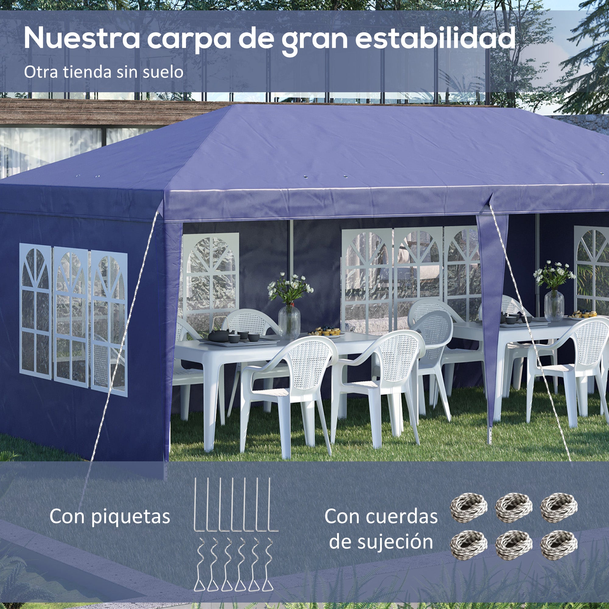 Folding Canopy 6x3 m with 4 Detachable Sides Garden Gazebo with 4 Visible Windows and Waterproof Carrying Bag for Outdoor Patio Terrace Blue