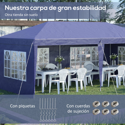 Folding Canopy 6x3 m with 4 Detachable Sides Garden Gazebo with 4 Visible Windows and Waterproof Carrying Bag for Outdoor Patio Terrace Blue