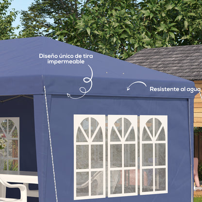 Folding Canopy 6x3 m with 4 Detachable Sides Garden Gazebo with 4 Visible Windows and Waterproof Carrying Bag for Outdoor Patio Terrace Blue