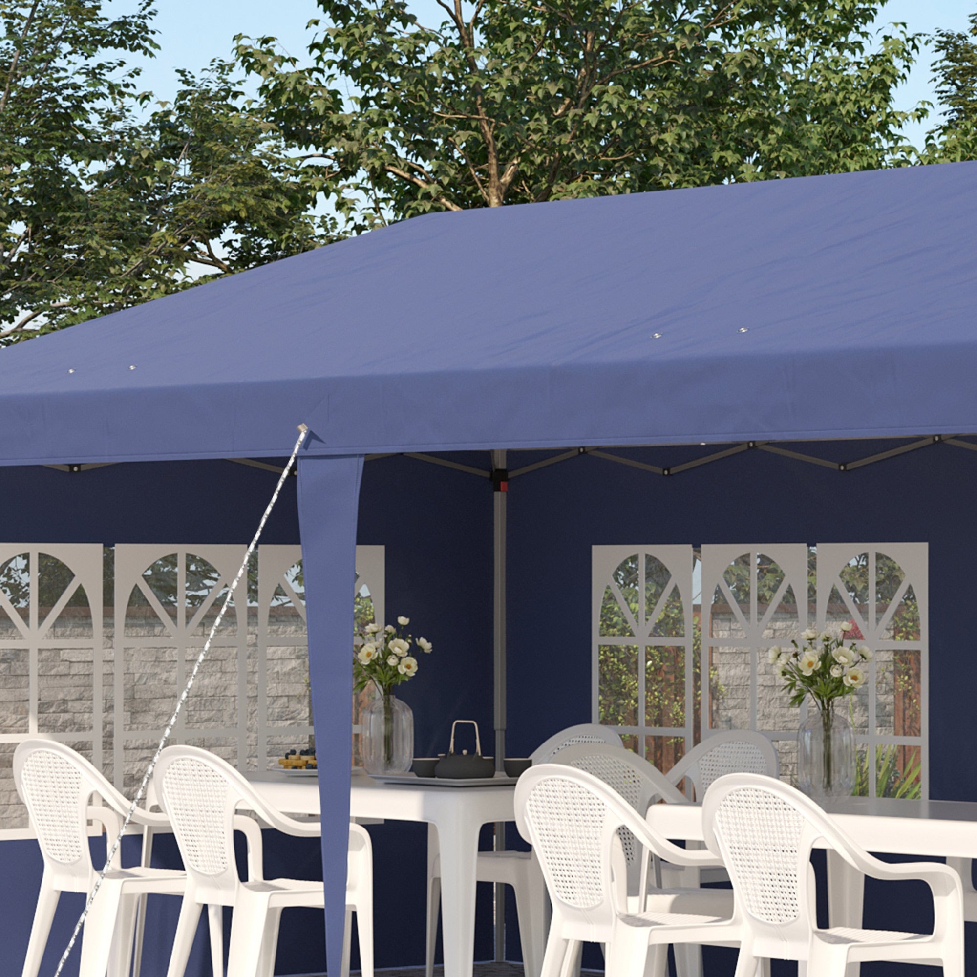 Folding Canopy 6x3 m with 4 Detachable Sides Garden Gazebo with 4 Visible Windows and Waterproof Carrying Bag for Outdoor Patio Terrace Blue