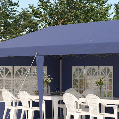 Folding Canopy 6x3 m with 4 Detachable Sides Garden Gazebo with 4 Visible Windows and Waterproof Carrying Bag for Outdoor Patio Terrace Blue