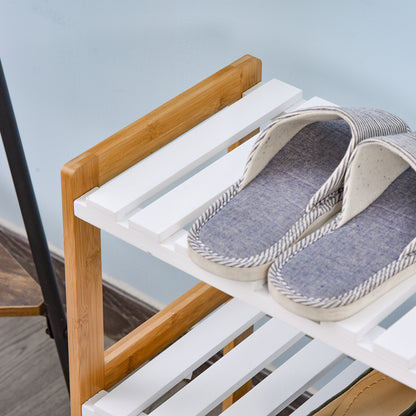 Shoe Rack, Storage Shelf, 3-Tier Shoe Cabinet Bamboo MDF White