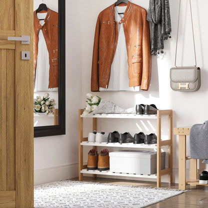 Shoe Rack, Storage Shelf, 3-Tier Shoe Cabinet Bamboo MDF White