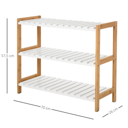 Shoe Rack, Storage Shelf, 3-Tier Shoe Cabinet Bamboo MDF White