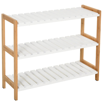 Shoe Rack, Storage Shelf, 3-Tier Shoe Cabinet Bamboo MDF White