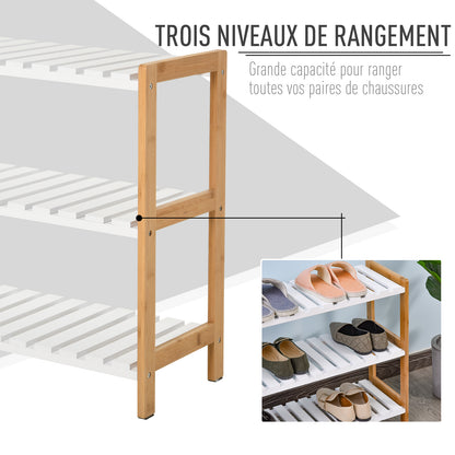 Shoe Rack, Storage Shelf, 3-Tier Shoe Cabinet Bamboo MDF White