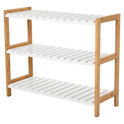 Shoe Rack, Storage Shelf, 3-Tier Shoe Cabinet Bamboo MDF White