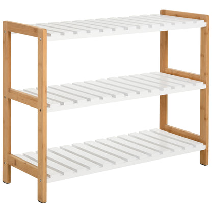 Shoe Rack, Storage Shelf, 3-Tier Shoe Cabinet Bamboo MDF White