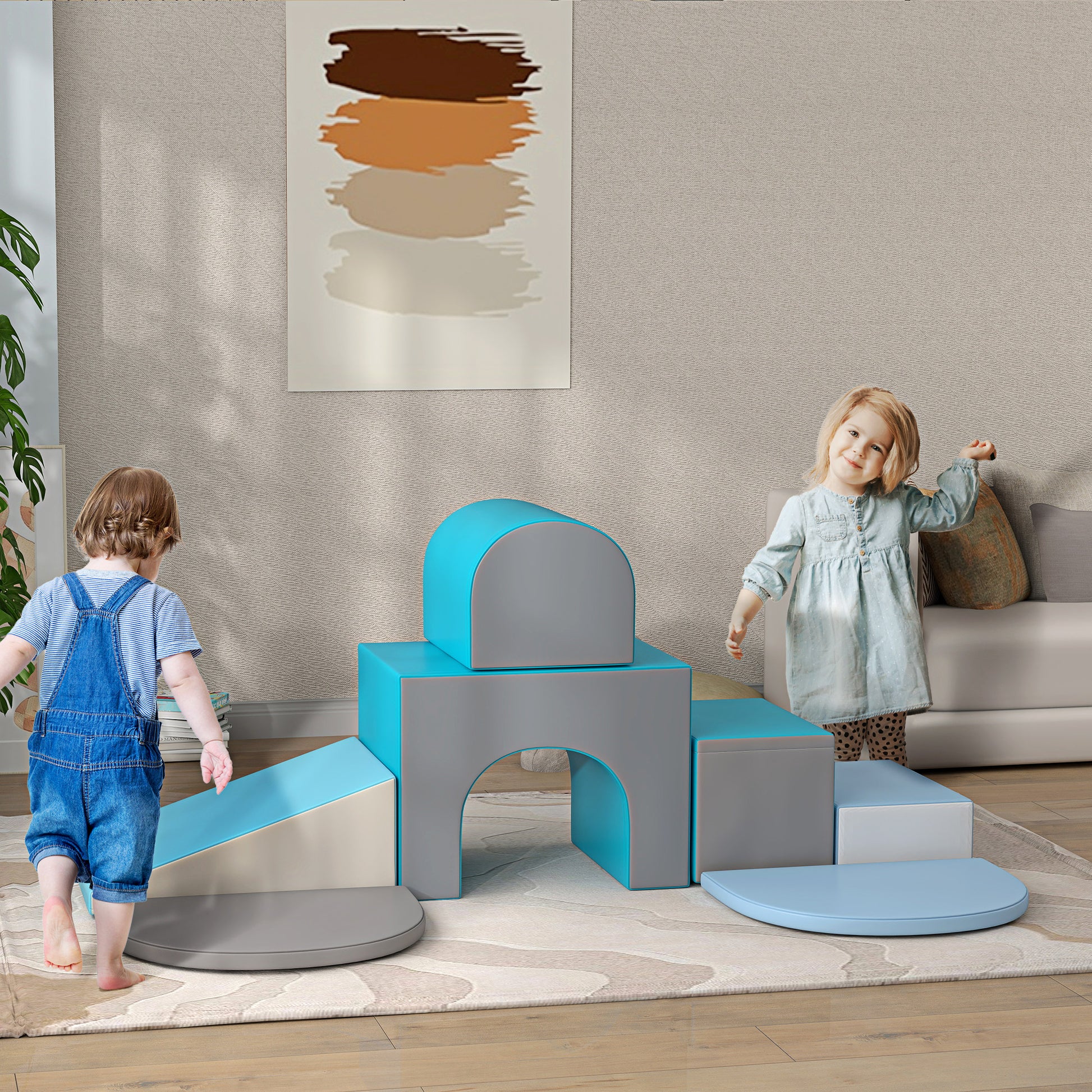 7PCS Baby Motor Skills Module Baby Motor Skills Course Foam Building Blocks with Synthetic Coating Cover - educational toys for preschool children, multicolor