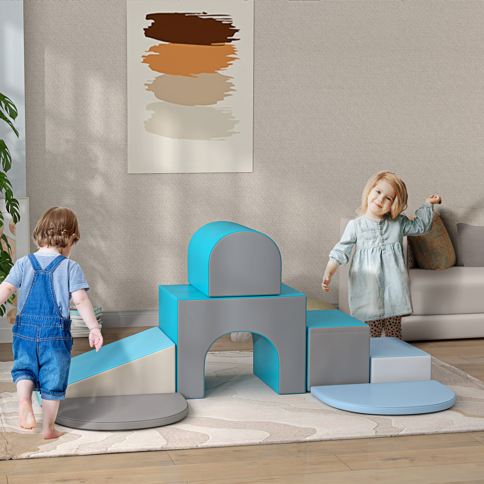 7PCS Baby Motor Skills Module Baby Motor Skills Course Foam Building Blocks with Synthetic Coating Cover - educational toys for preschool children, multicolor