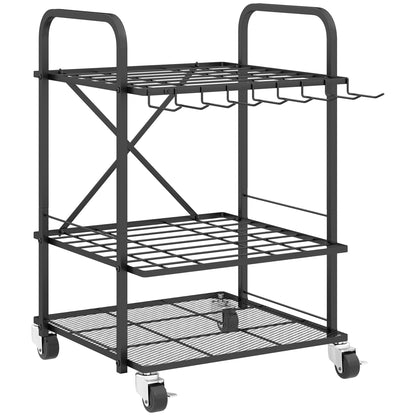 Garden Tool Organizer with 9 Hooks, 40-Compartment Garden Tool Holder, Metal Garage Tool Rack on Wheels for Pruners, Shovels, Rakes, Black