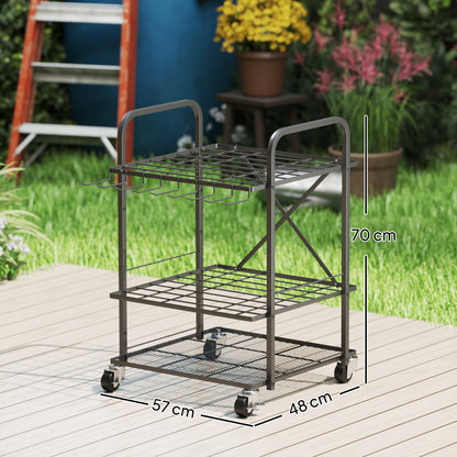 Garden Tool Organizer with 9 Hooks, 40-Compartment Garden Tool Holder, Metal Garage Tool Rack on Wheels for Pruners, Shovels, Rakes, Black