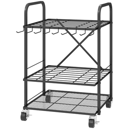 Garden Tool Organizer with 9 Hooks, 40-Compartment Garden Tool Holder, Metal Garage Tool Rack on Wheels for Pruners, Shovels, Rakes, Black