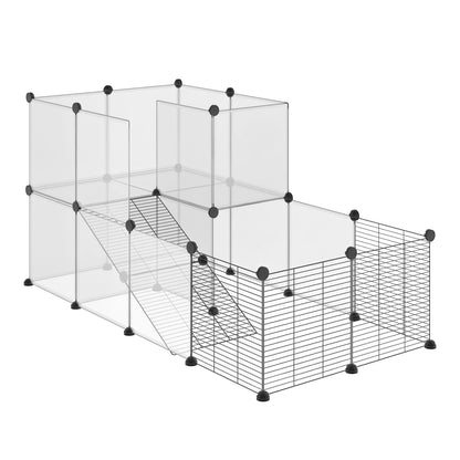 Small Animal Cage Pet Playpen with 27 Panels and Customizable Shape for Guinea Pigs Rabbits Chinchillas 140x70x70 cm Transparent