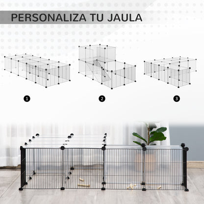 Small Animal Cage Pet Playpen with 27 Panels and Customizable Shape for Guinea Pigs Rabbits Chinchillas 140x70x70 cm Transparent