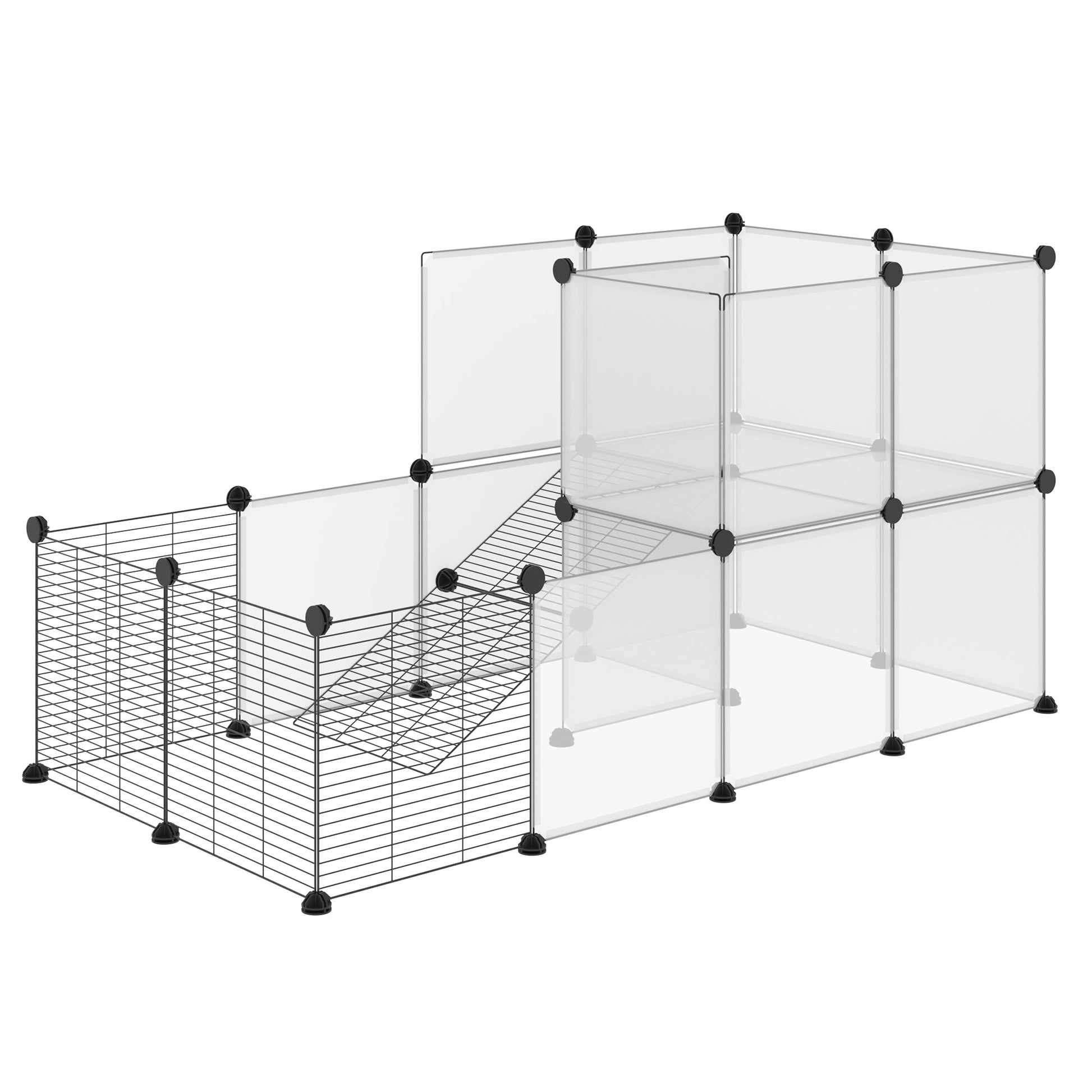 Small Animal Cage Pet Playpen with 27 Panels and Customizable Shape for Guinea Pigs Rabbits Chinchillas 140x70x70 cm Transparent