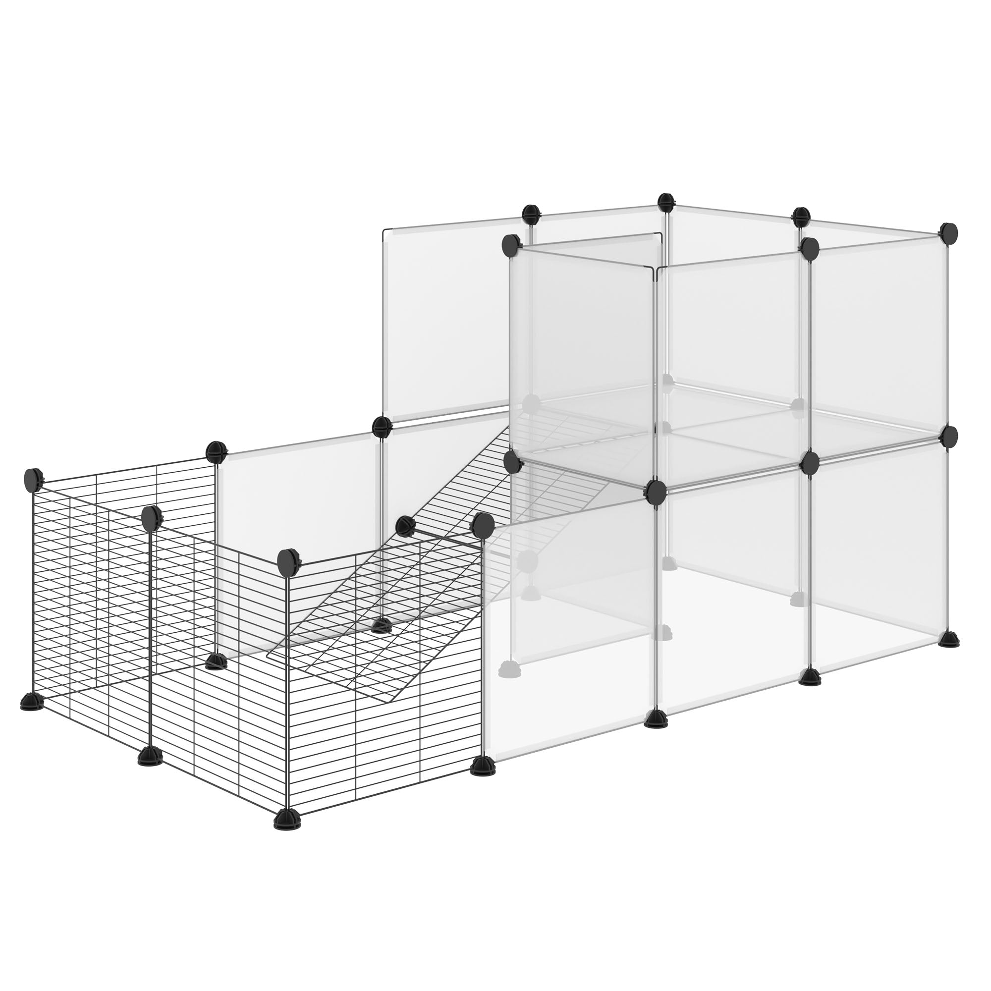 Small Animal Cage Pet Playpen with 27 Panels and Customizable Shape for Guinea Pigs Rabbits Chinchillas 140x70x70 cm Transparent