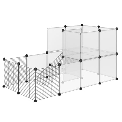 Small Animal Cage Pet Playpen with 27 Panels and Customizable Shape for Guinea Pigs Rabbits Chinchillas 140x70x70 cm Transparent