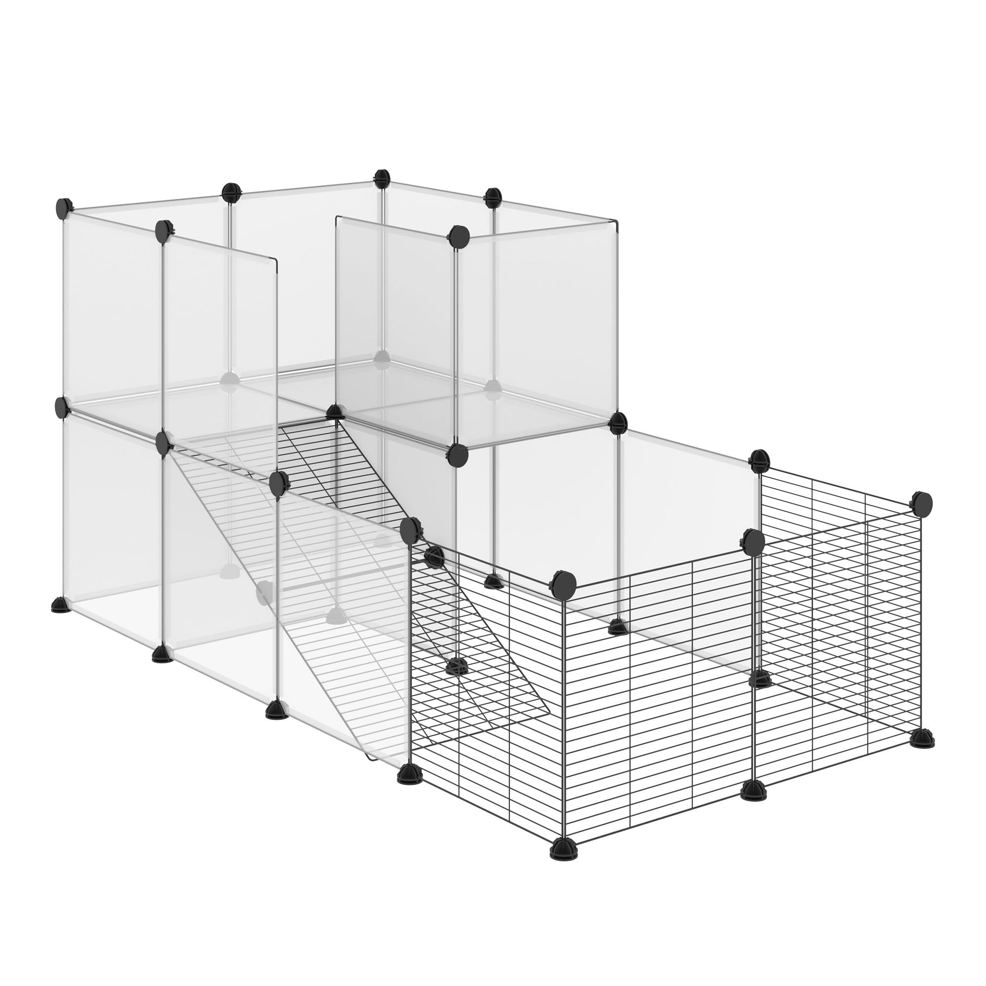 Small Animal Cage Pet Playpen with 27 Panels and Customizable Shape for Guinea Pigs Rabbits Chinchillas 140x70x70 cm Transparent