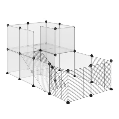 Small Animal Cage Pet Playpen with 27 Panels and Customizable Shape for Guinea Pigs Rabbits Chinchillas 140x70x70 cm Transparent