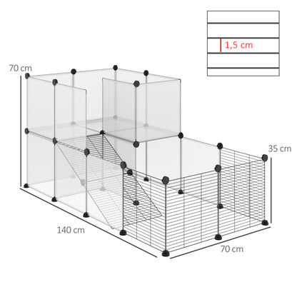 Small Animal Cage Pet Playpen with 27 Panels and Customizable Shape for Guinea Pigs Rabbits Chinchillas 140x70x70 cm Transparent