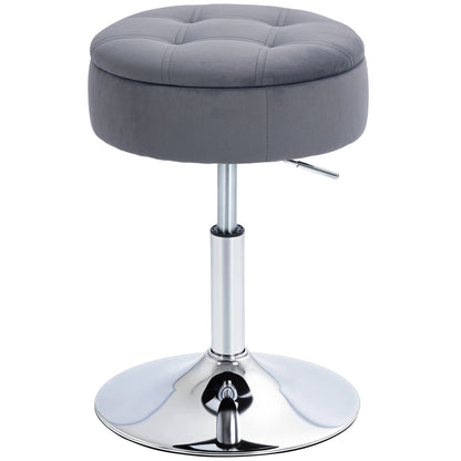 Velvet Bar Stool with Hidden Storage, Swivel & Height Adjustable Counter Stool, Gray