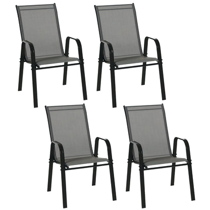 Set of 4 Garden Chairs Outdoor Terrace Chairs Stackable Dining Chair with Breathable Fabric Metal Frame Armrests and Backrest 54x75.5x95 cm Dark Gray