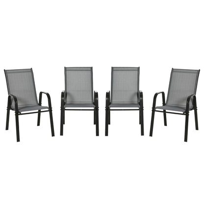 Set of 4 Garden Chairs Outdoor Terrace Chairs Stackable Dining Chair with Breathable Fabric Metal Frame Armrests and Backrest 54x75.5x95 cm Dark Gray